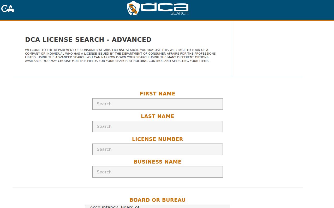 Placer County people search with California DCA license fields