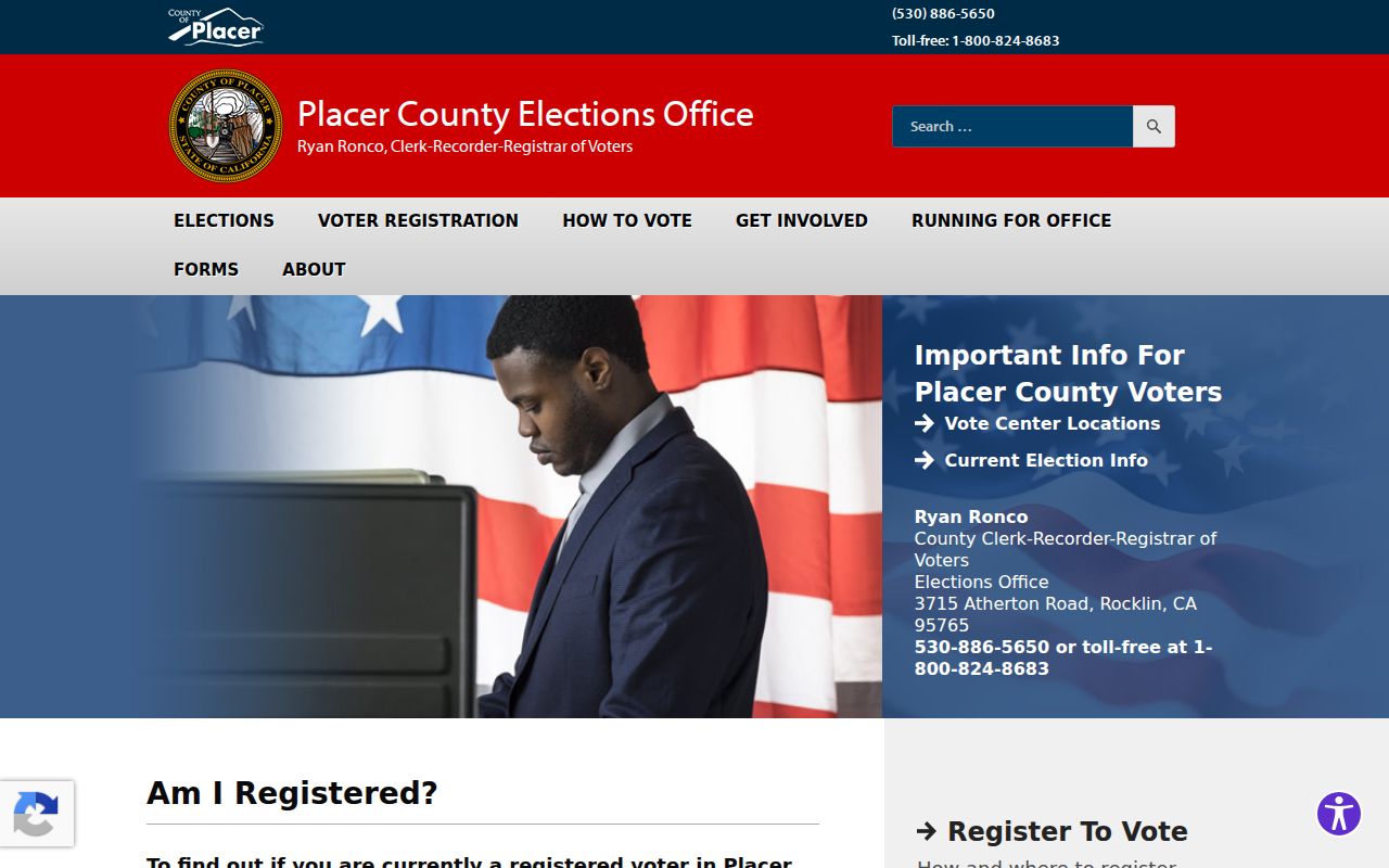 Placer County voter registration records self-lookup screen