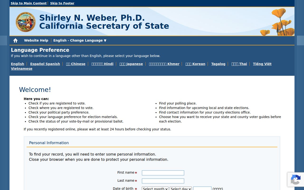Placer County voter registration records California status lookup